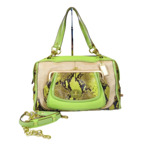 RARE COACH Ltd Ed Pinnacle Genuine Python & Ostrich Leather Hampton Satchel Bag - Picture 1 of 5